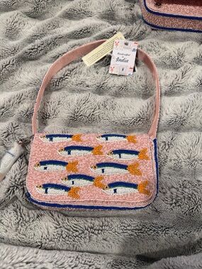 Beaded Fish Sardine purse  Bag in Pink with Blue & Orange Viral purse TikTok